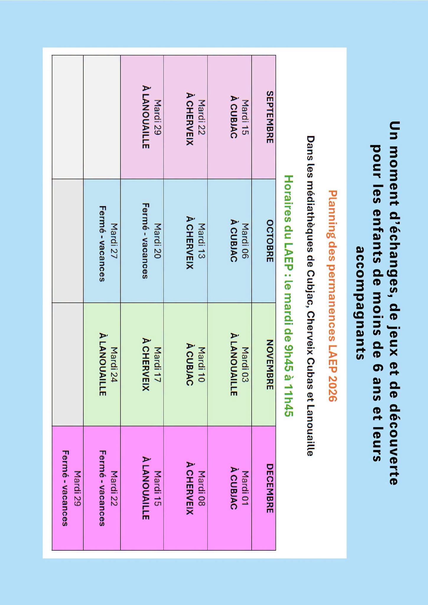 planning laep septembre decembre 2026